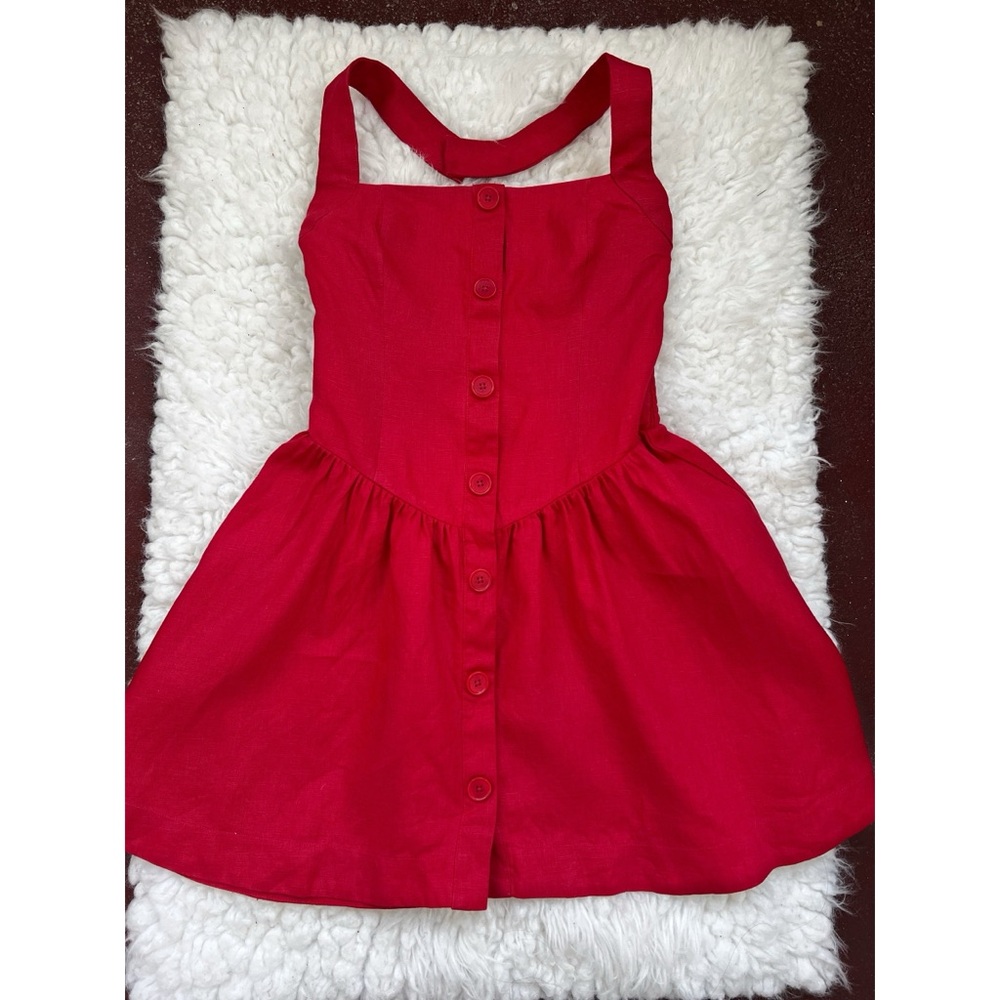 Reformation Mariela Linen Dress in Lipstick - Picture 9 of 12